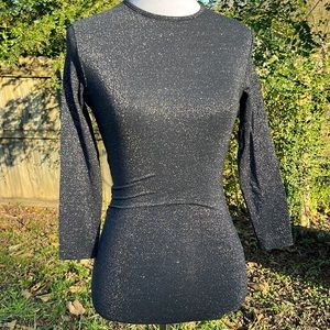 Junee Comfy Stretch Sparkly Glitter Tee 3/4 Sleeves XS/Small Holiday Party NYE